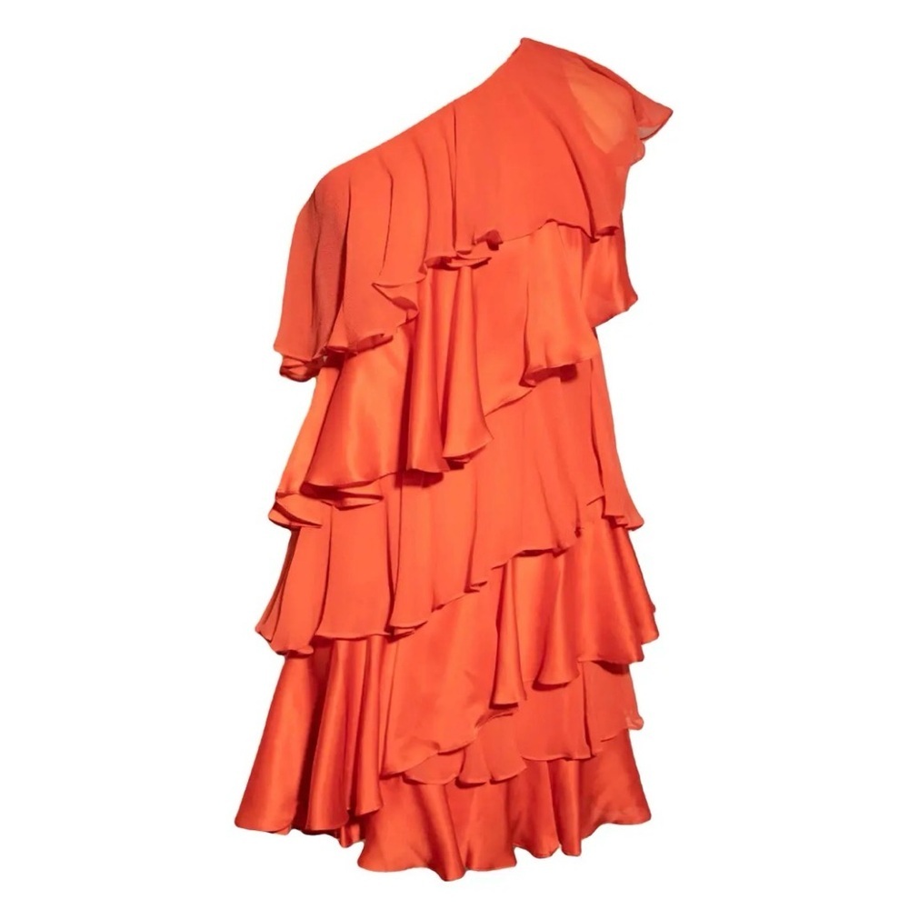 Halston Heritage One Shoulder Orange Dress
